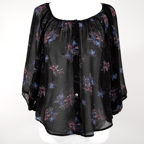 Sheer Floral Print Blouse - Picture 1 of 5